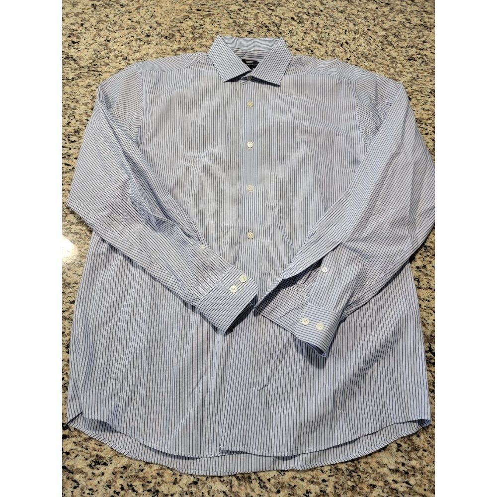 Men's Kenneth Cole Reaction Dress Shirt Size 16.5 34-35 Regular Blue Striped‎